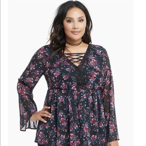 Torrid Floral Chiffon Boho Lace Up Babydoll Blouse Plus Size 4x women